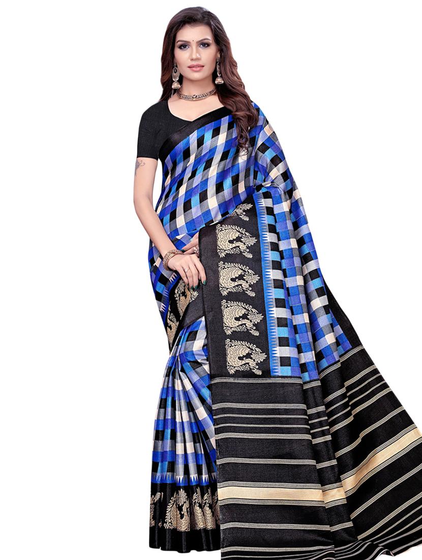 checkered printed saree with blouse - 16633369 - Zoom Image - 1