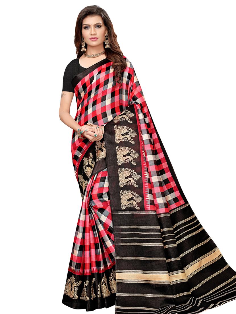 checkered printed saree with blouse - 16633370 - Zoom Image - 1