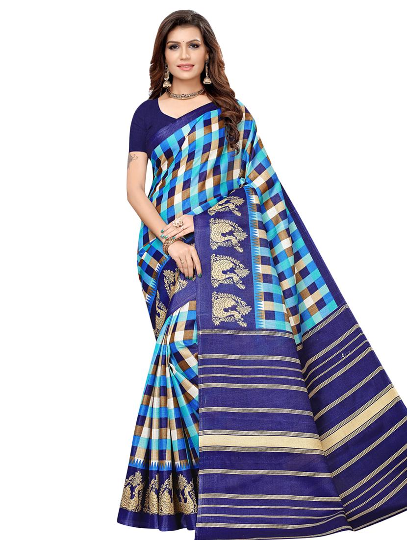 checkered printed saree with blouse - 16633373 - Zoom Image - 1
