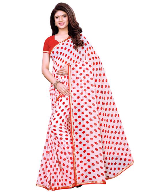 polka dot printed saree with blouse - 16633378 - Very Small Image - 1