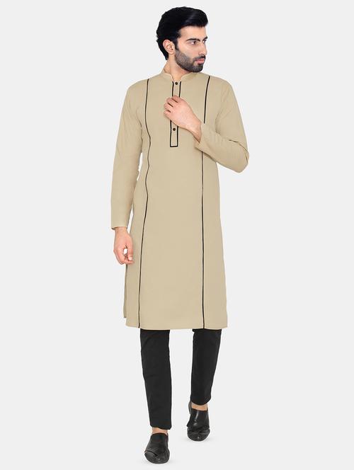 beige solid long kurta - 16633429 - Standard Image - 1