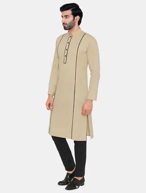 beige solid long kurta - 16633429 - Standard Image - 2