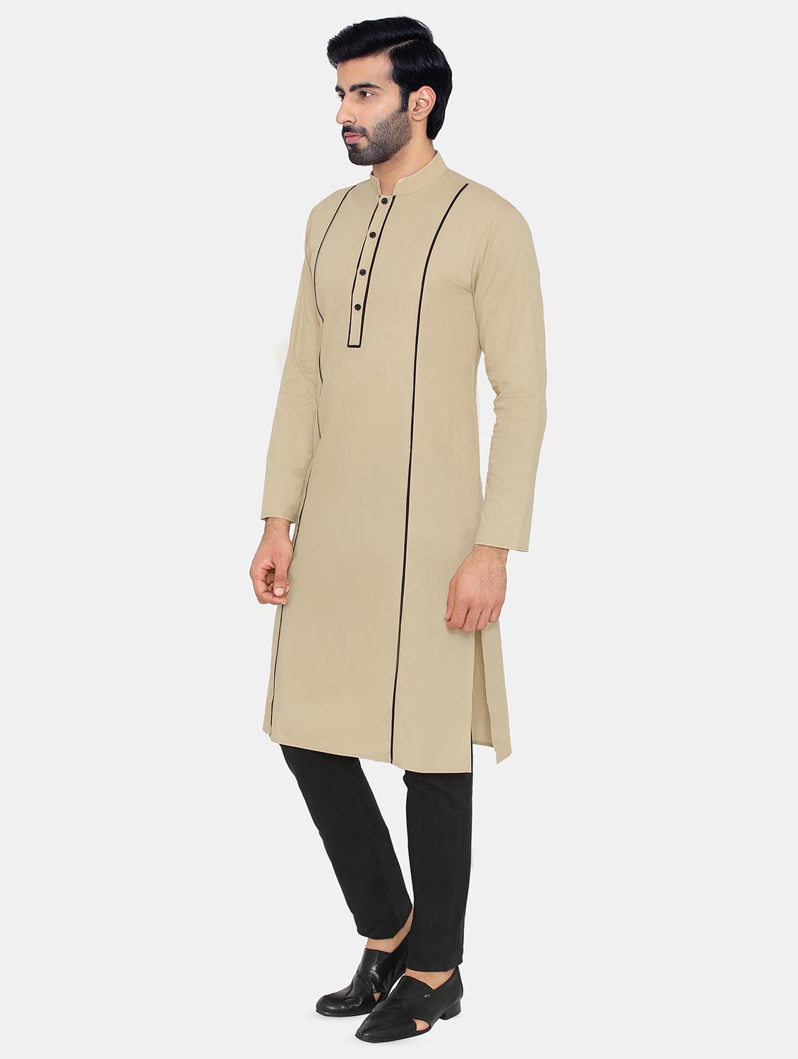 beige solid long kurta - 16633429 - Zoom Image - 2