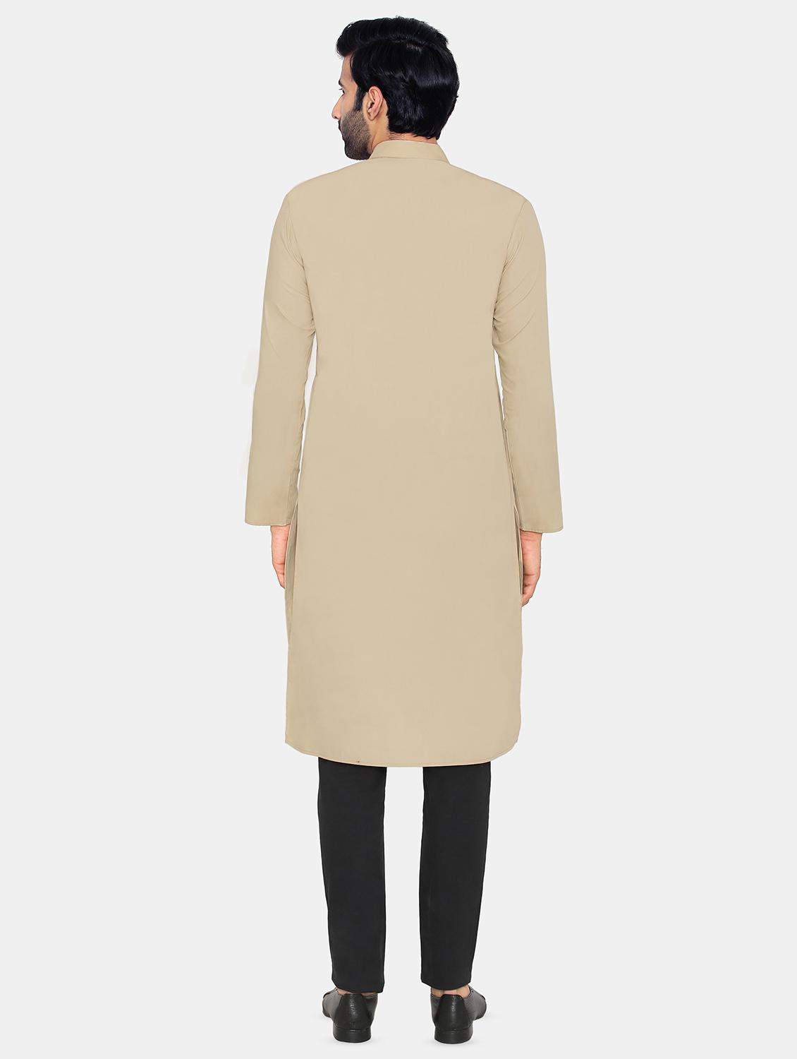 beige solid long kurta - 16633429 - Zoom Image - 3