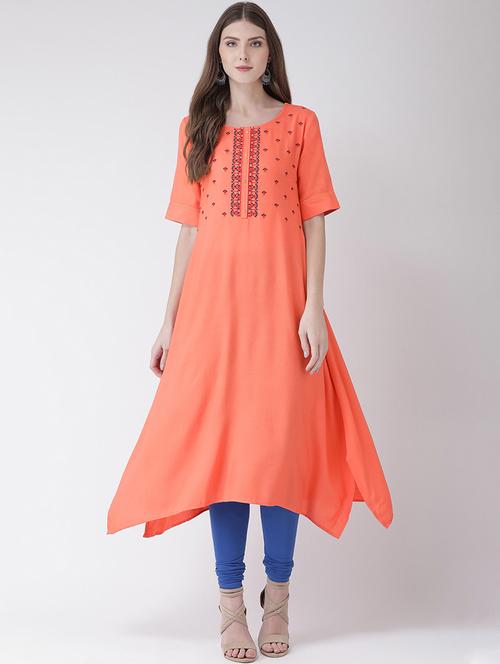 embroidered yoke asymmetric kurta - 16633517 - Standard Image - 1