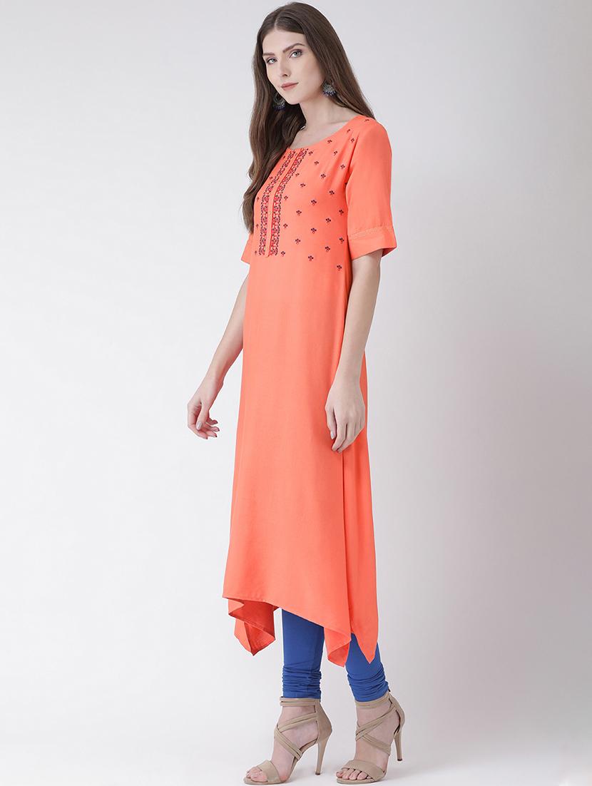 embroidered yoke asymmetric kurta - 16633517 - Zoom Image - 2