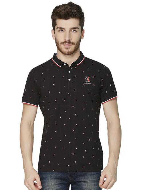 black printed polo t-shirt - 16633667 - Standard Image - 1