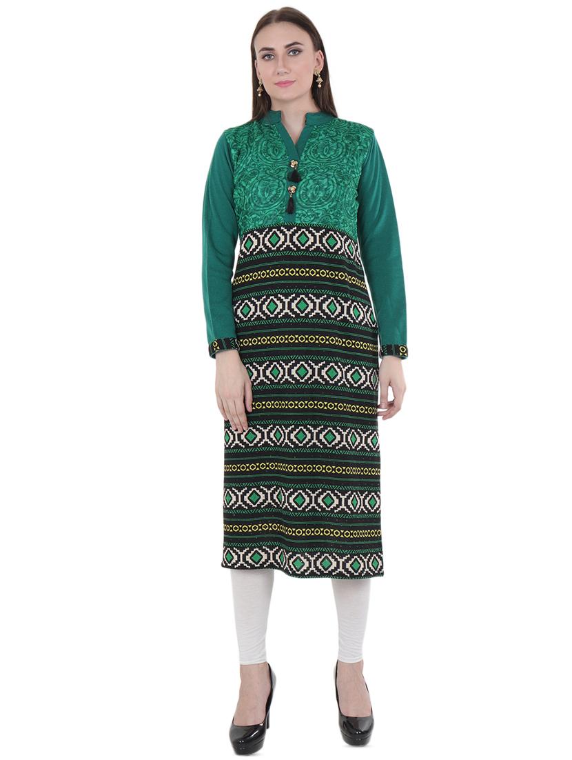 printed woolen kurta - 16633716 - Zoom Image - 1