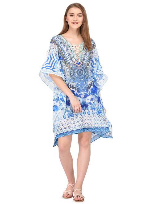 tie up neck printed kaftan - 16633728 - Standard Image - 1