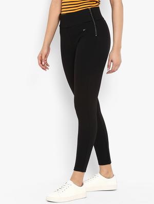 high rise solid zipper detail jeggings - 16633804 - Standard Image - 2
