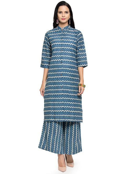 chevron printed straight kurta - 16634104 - Standard Image - 1