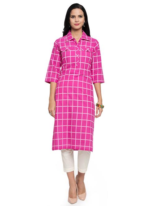checkered straight kurta - 16634109 - Standard Image - 1
