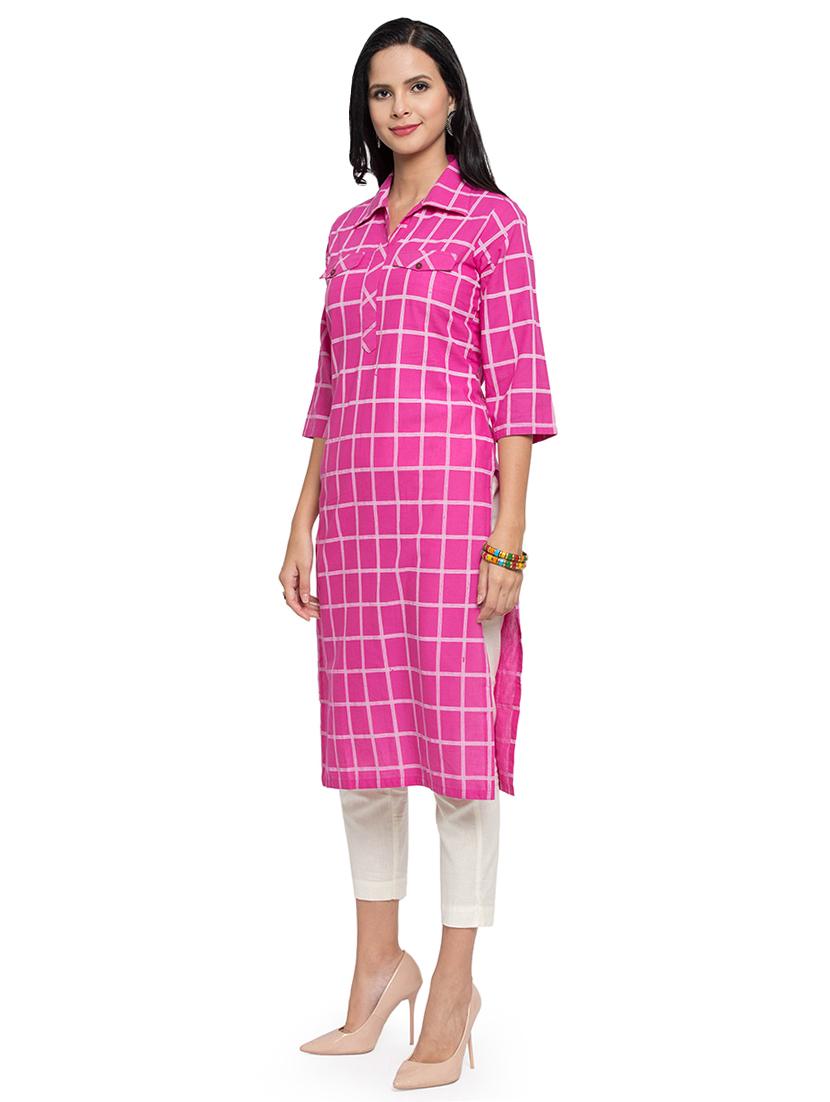 checkered straight kurta - 16634109 - Zoom Image - 2
