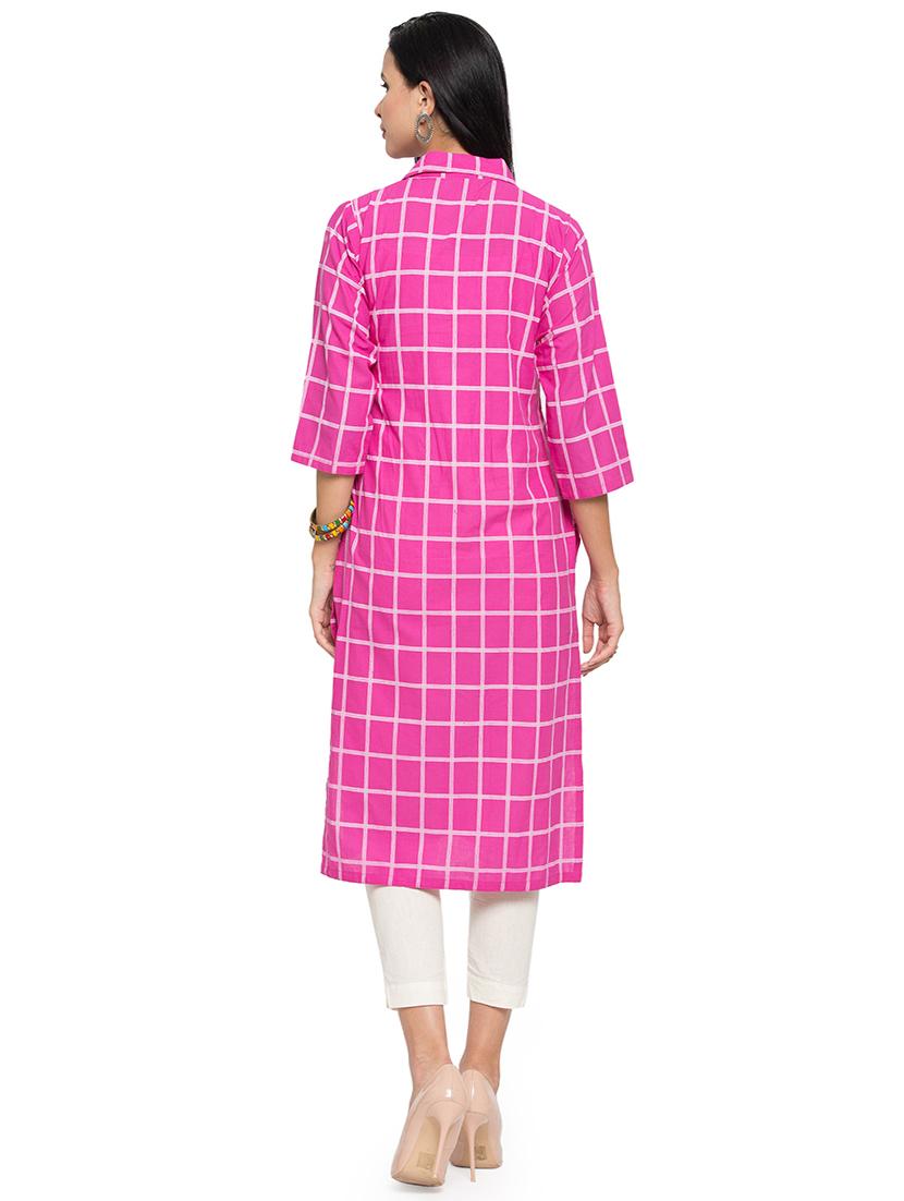 checkered straight kurta - 16634109 - Zoom Image - 3