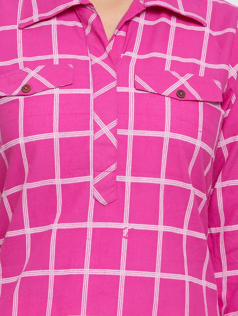 checkered straight kurta - 16634109 - Zoom Image - 4
