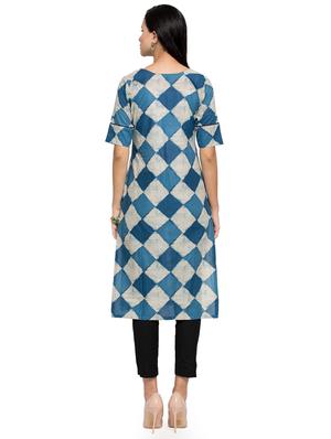 geometric indigo printed straight kurta - 16634117 - Standard Image - 3