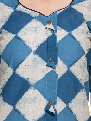 geometric indigo printed straight kurta - 16634117 - Standard Image - 4