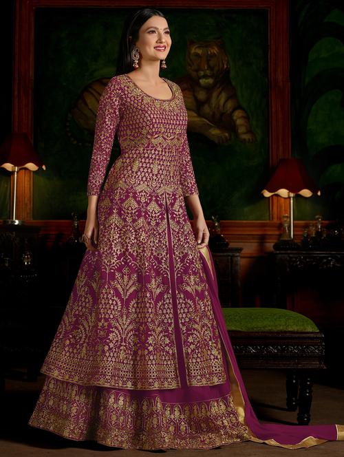 zari embroidered semi-stitched suit - 16634173 - Standard Image - 1