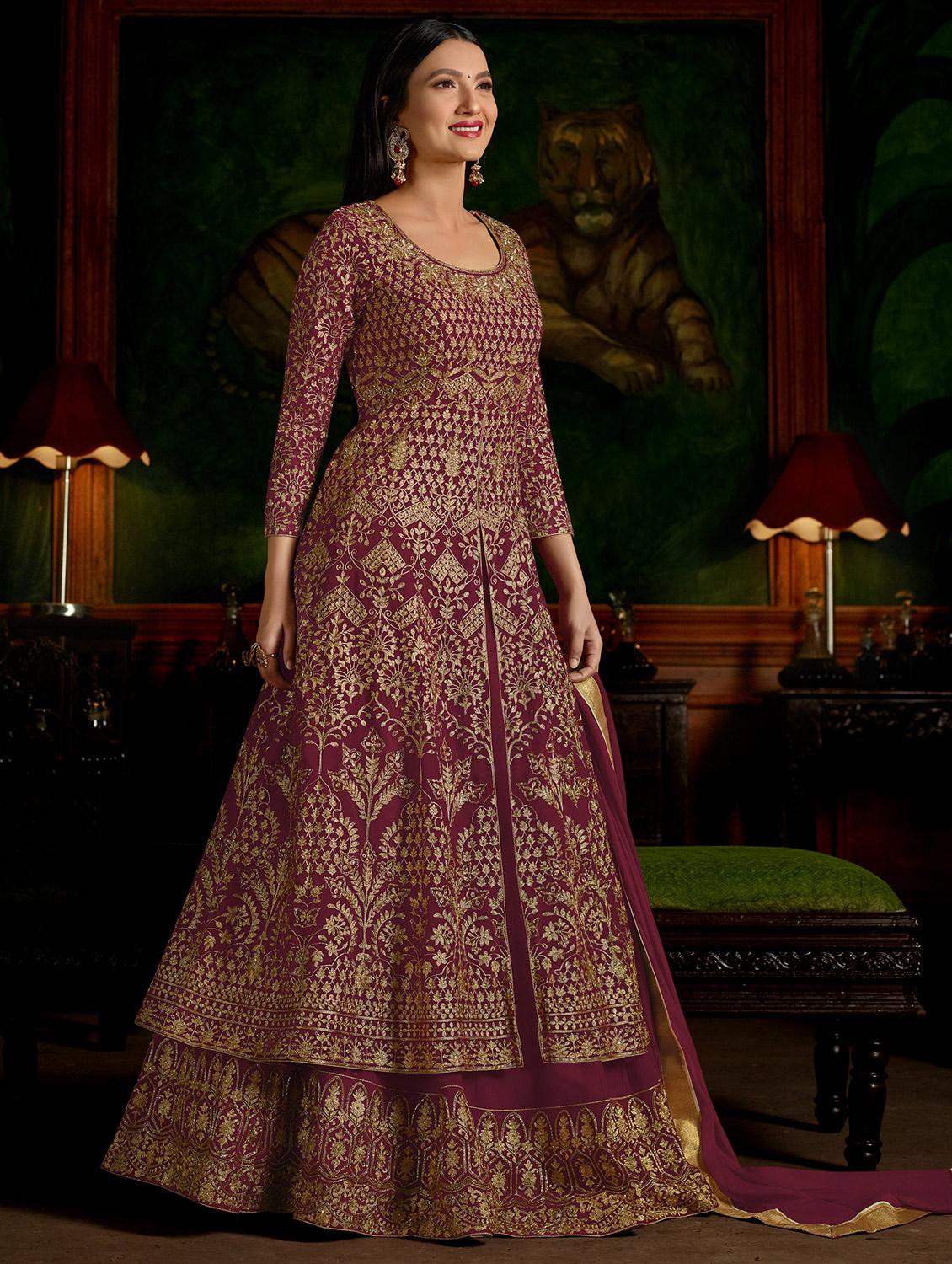zari embroidered semi-stitched suit - 16634174 - Zoom Image - 1