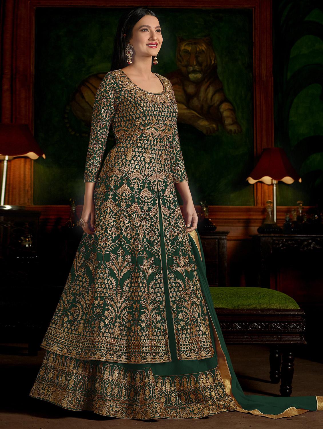 zari embroidered semi-stitched suit - 16634175 - Zoom Image - 1