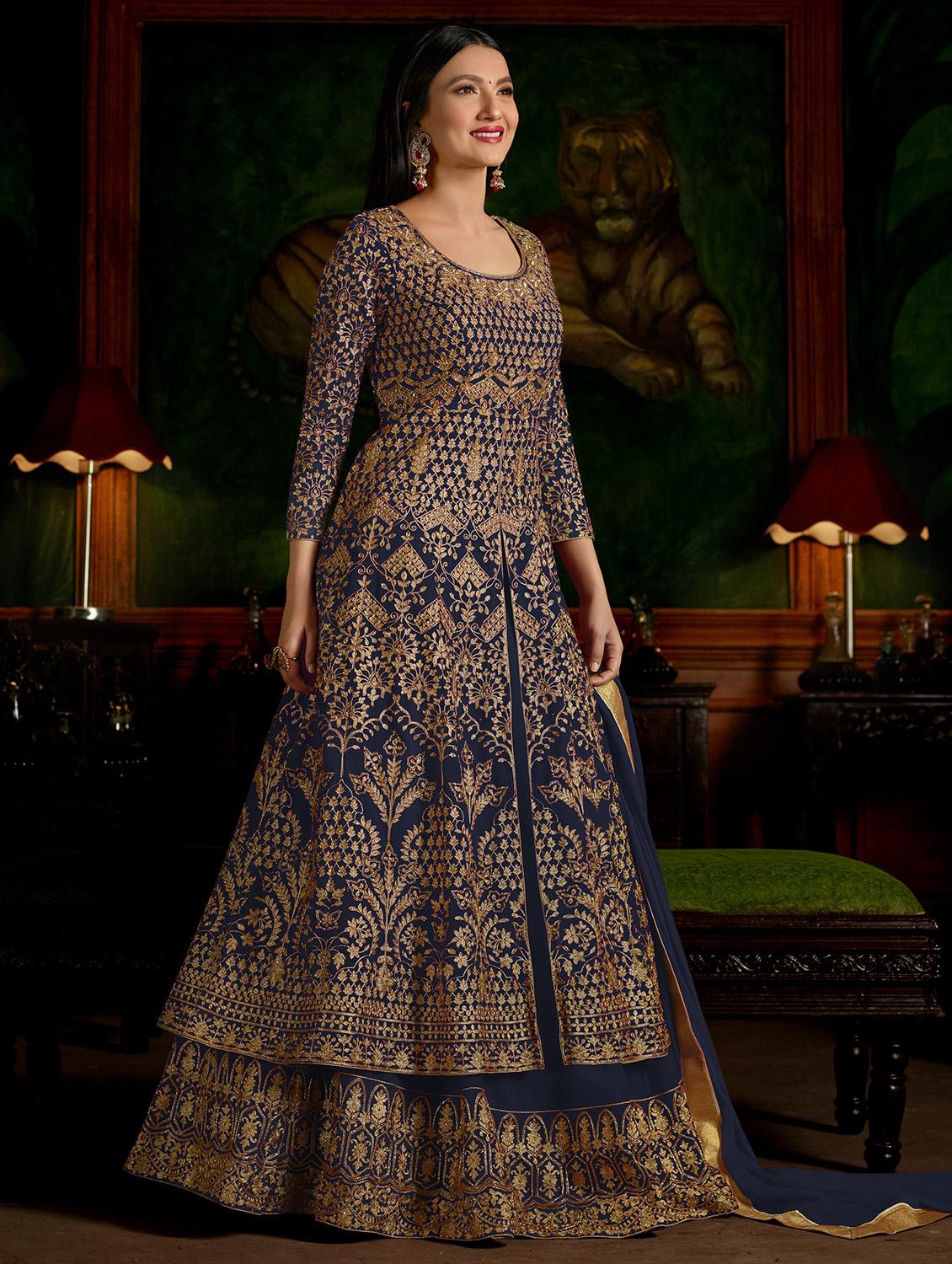 zari embroidered semi-stitched suit - 16634176 - Zoom Image - 1