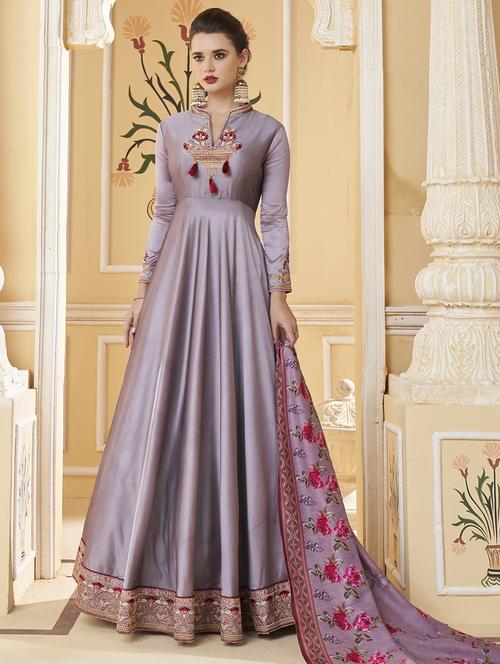 embroidered semi-stitched suit - 16634410 - Standard Image - 1