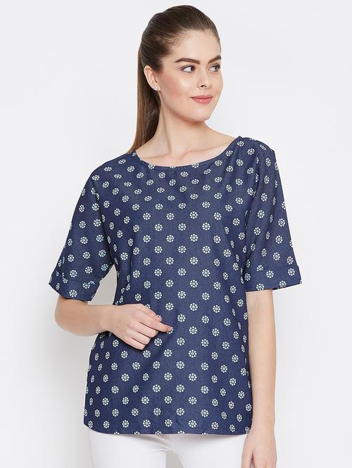 round neck floral top - 16634503 - Standard Image - 1