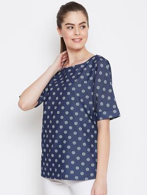 round neck floral top - 16634503 - Standard Image - 2