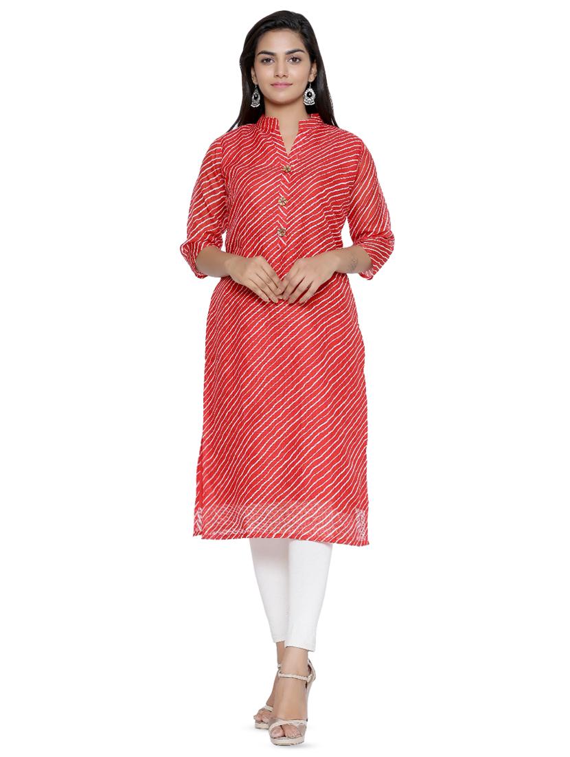 red cotton straight kurta - 16634524 - Zoom Image - 1