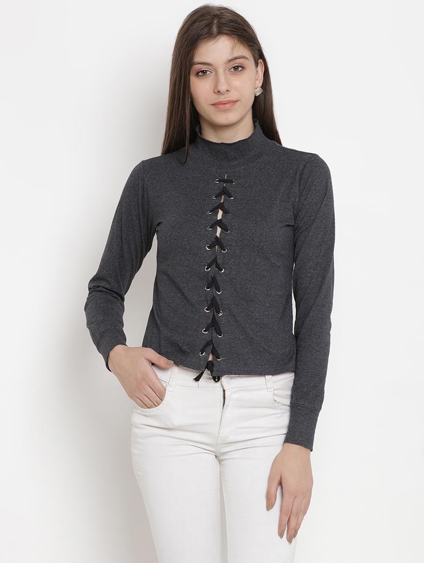 turtle neck criss cross detail top - 16634713 - Zoom Image - 1