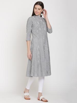 striped a-line kurta - 16634977 - Standard Image - 2