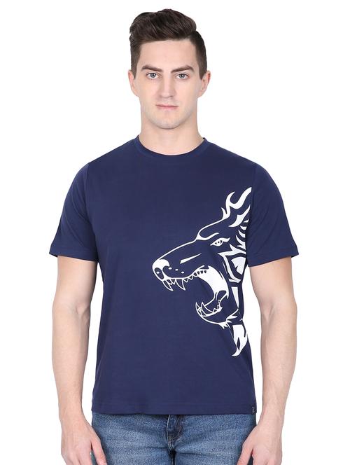 navy blue chest print t-shirt - 16635079 - Standard Image - 1