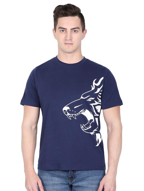 navy blue chest print t-shirt - 16635079 -  Standard Image - 0