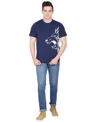navy blue chest print t-shirt - 16635079 - Standard Image - 4
