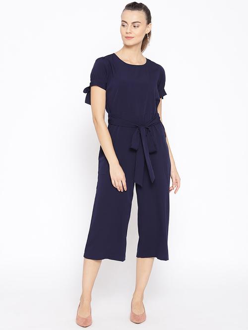 tie front solid jumpsuit - 16635169 - Standard Image - 1