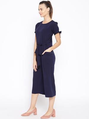 tie front solid jumpsuit - 16635169 - Standard Image - 2