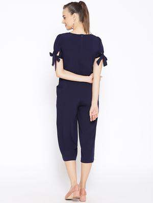tie front solid jumpsuit - 16635169 - Standard Image - 3