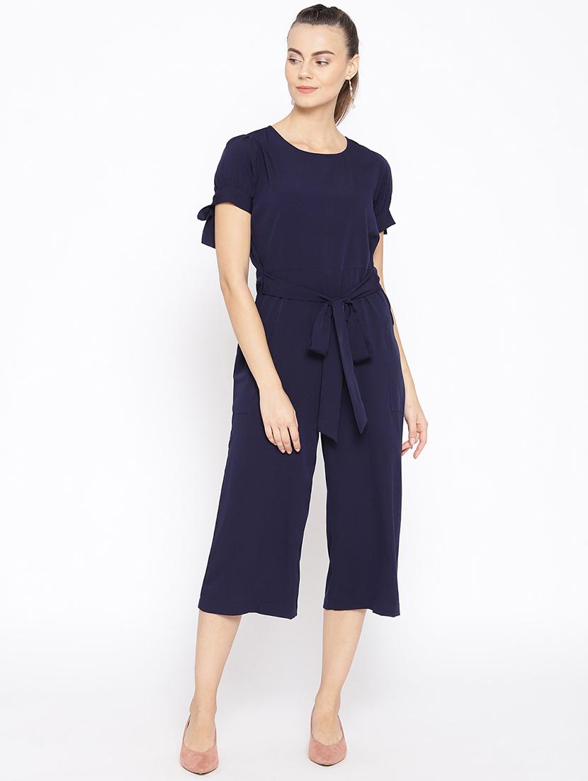 tie front solid jumpsuit - 16635169 - Zoom Image - 1
