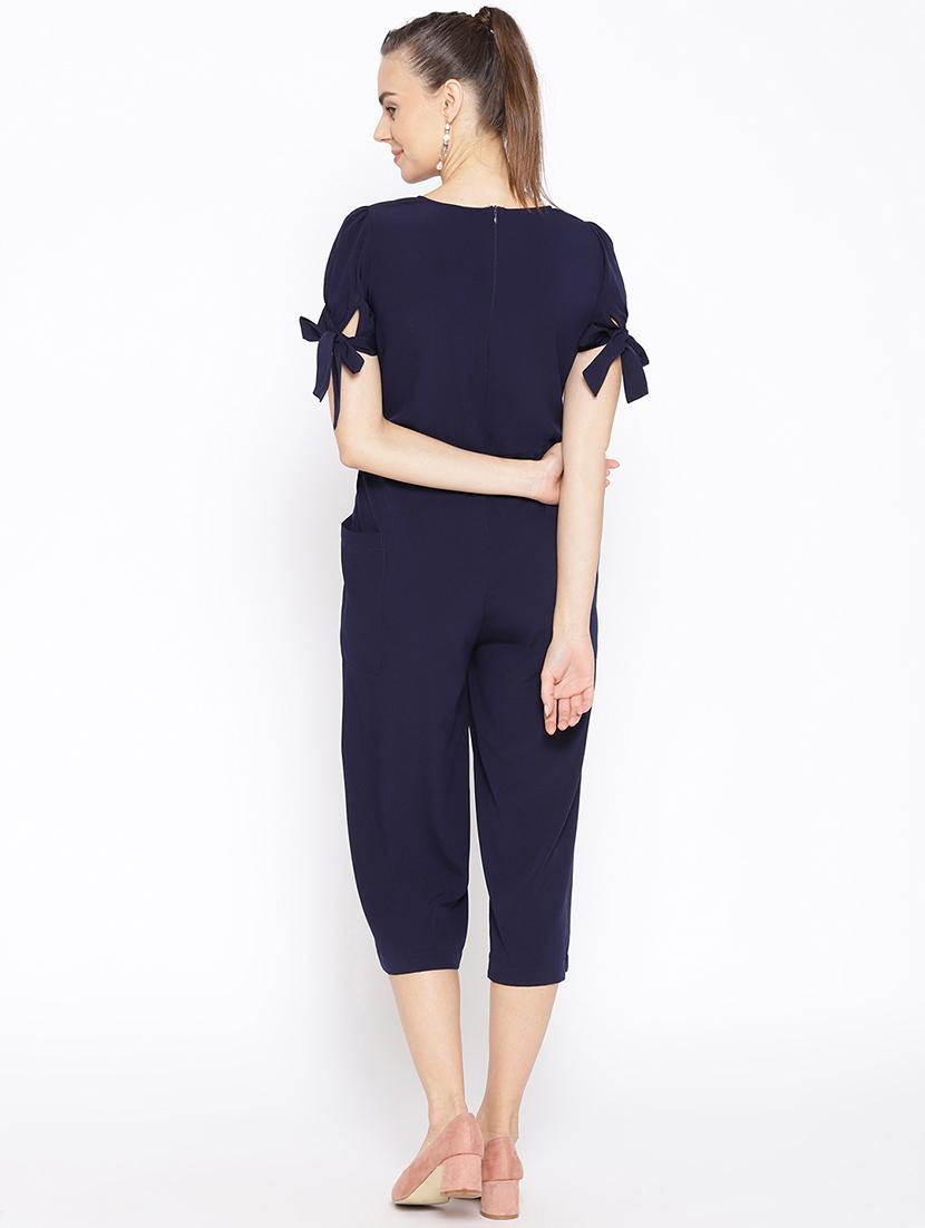tie front solid jumpsuit - 16635169 - Zoom Image - 3