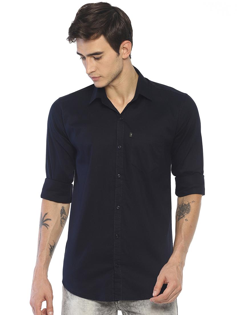 navy blue solid casual shirt - 16635225 - Zoom Image - 1