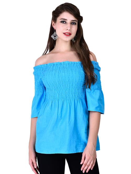 off shoulder smocked top - 16635344 - Standard Image - 1
