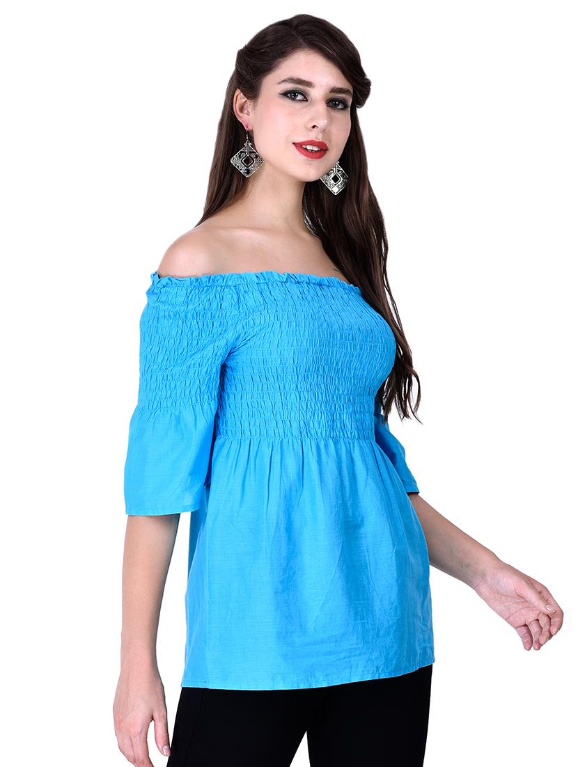 off shoulder smocked top - 16635344 - Zoom Image - 2