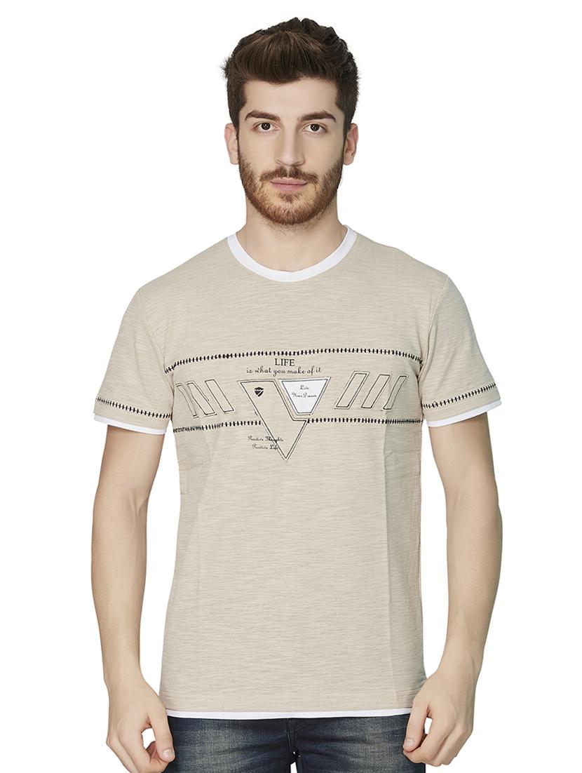 beige chest print t-shirt - 16636048 - Zoom Image - 1