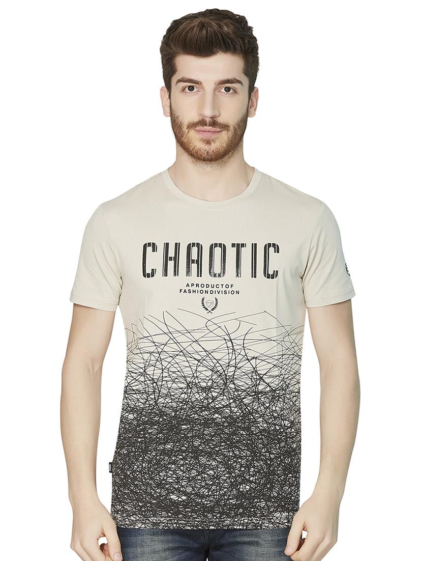 beige front print t-shirt - 16636055 - Zoom Image - 1