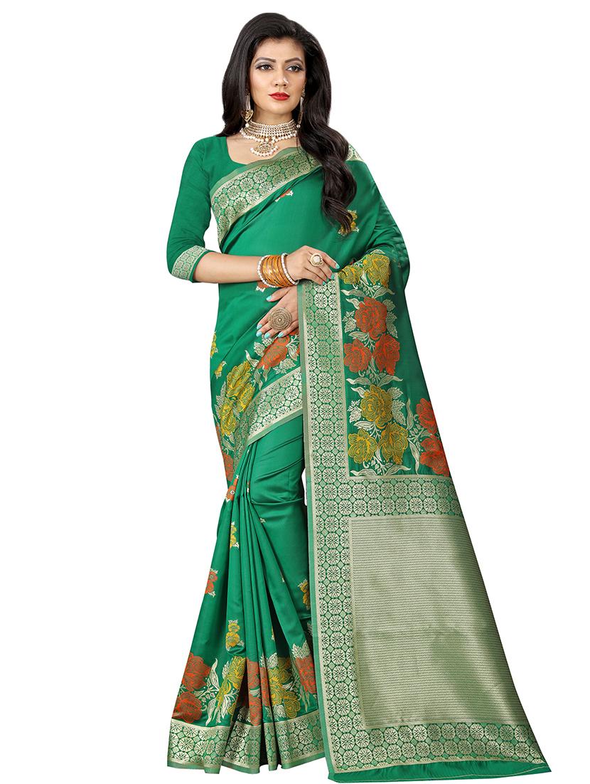 floral woven saree with blouse - 16636631 - Zoom Image - 1