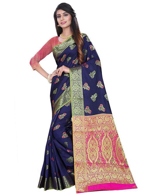 floral woven saree with blouse - 16636733 - Very Small Image - 1