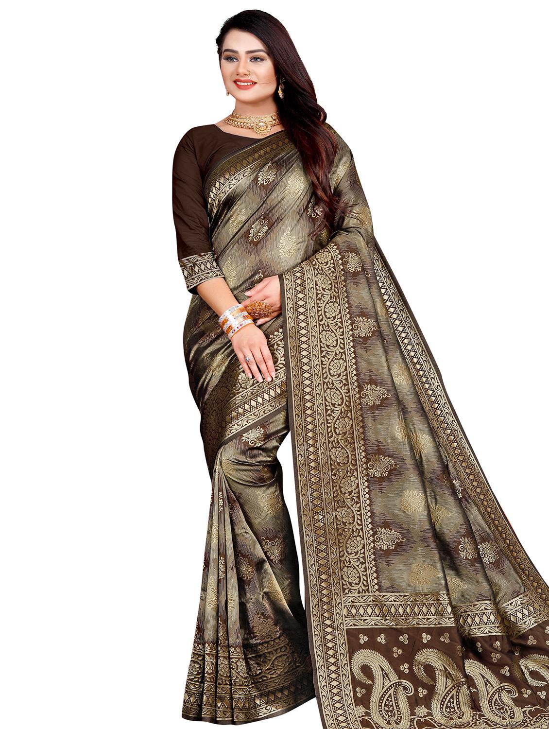 gold block woven saree with blouse - 16636738 - Zoom Image - 1