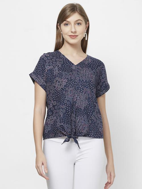 tie front hem printed top - 16636878 - Standard Image - 1