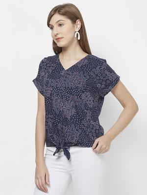 tie front hem printed top - 16636878 - Standard Image - 2