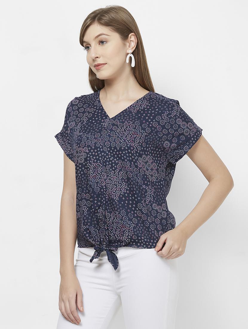 tie front hem printed top - 16636878 - Zoom Image - 2